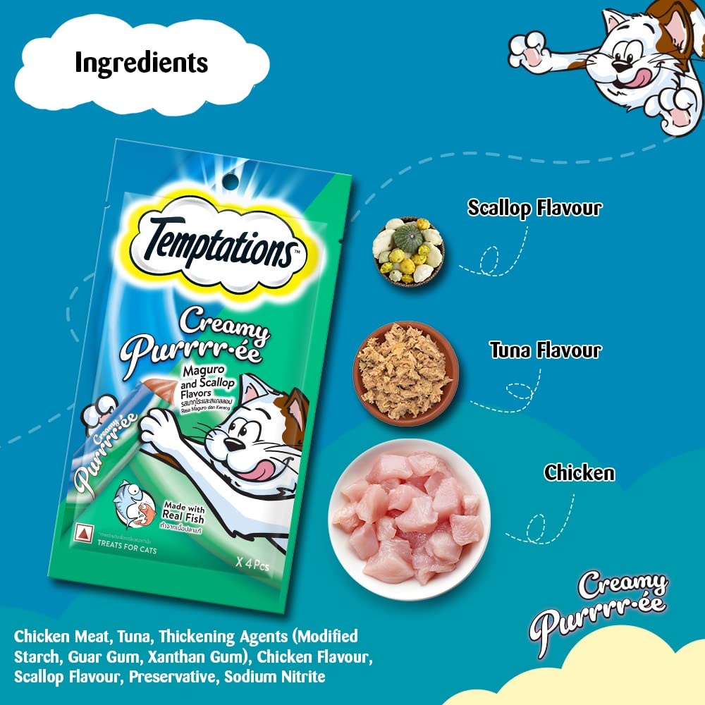 Temptations Cat Creamy Purrrr-Ee, Maguro & Scallop Flavour, Adult