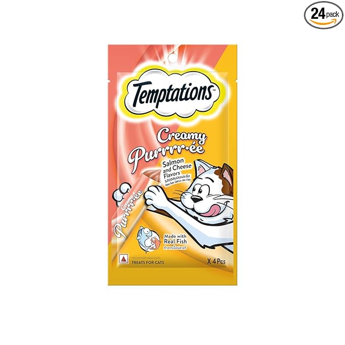 Temptations Cat Creamy Purrrr-Ee, Salmon & Cheese Flavour, Adult